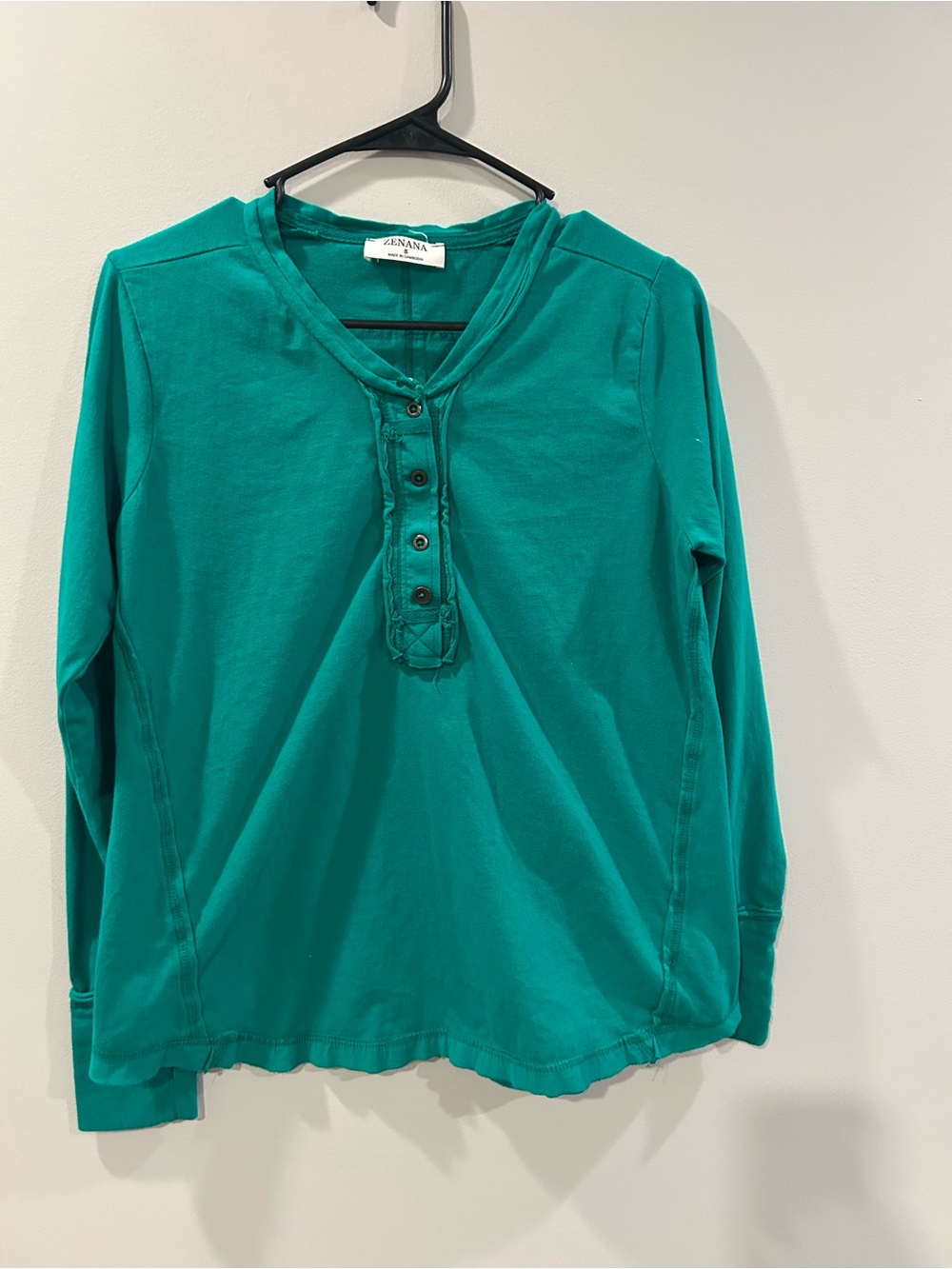 Zenana Kelly Green Henley Long Sleeve Top